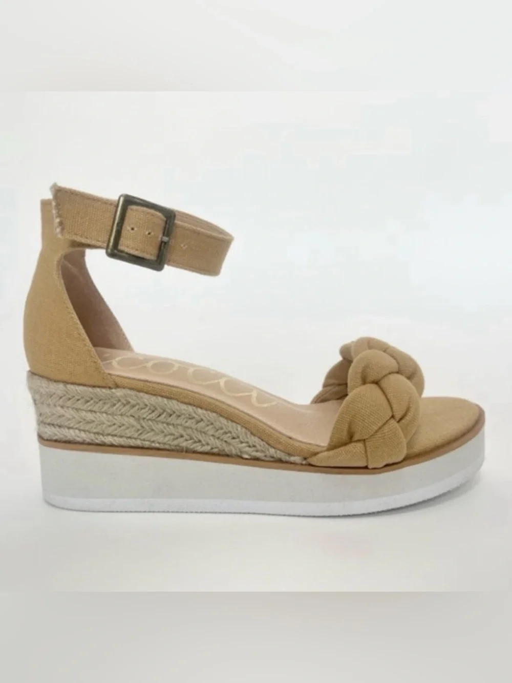Ccocci Paloma Camel/Tan Braided Canvas Wedge Sandals 10